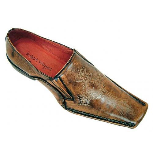 Robert Wayne "Rome" Brown Cross Design Genuine Leather Loafers